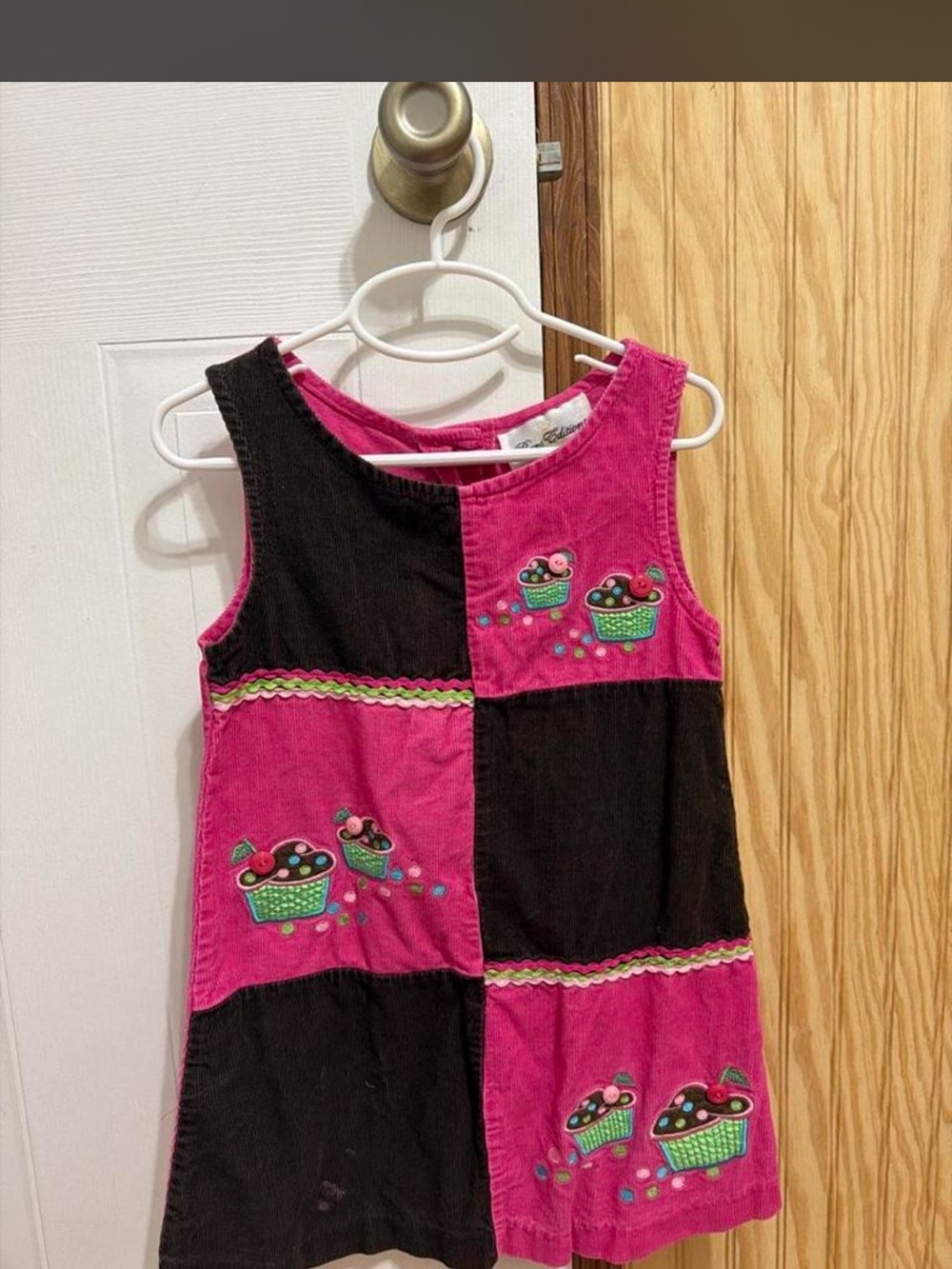 Rare Editions Pink and Black Patchwork Cupcake Corduroy Dress